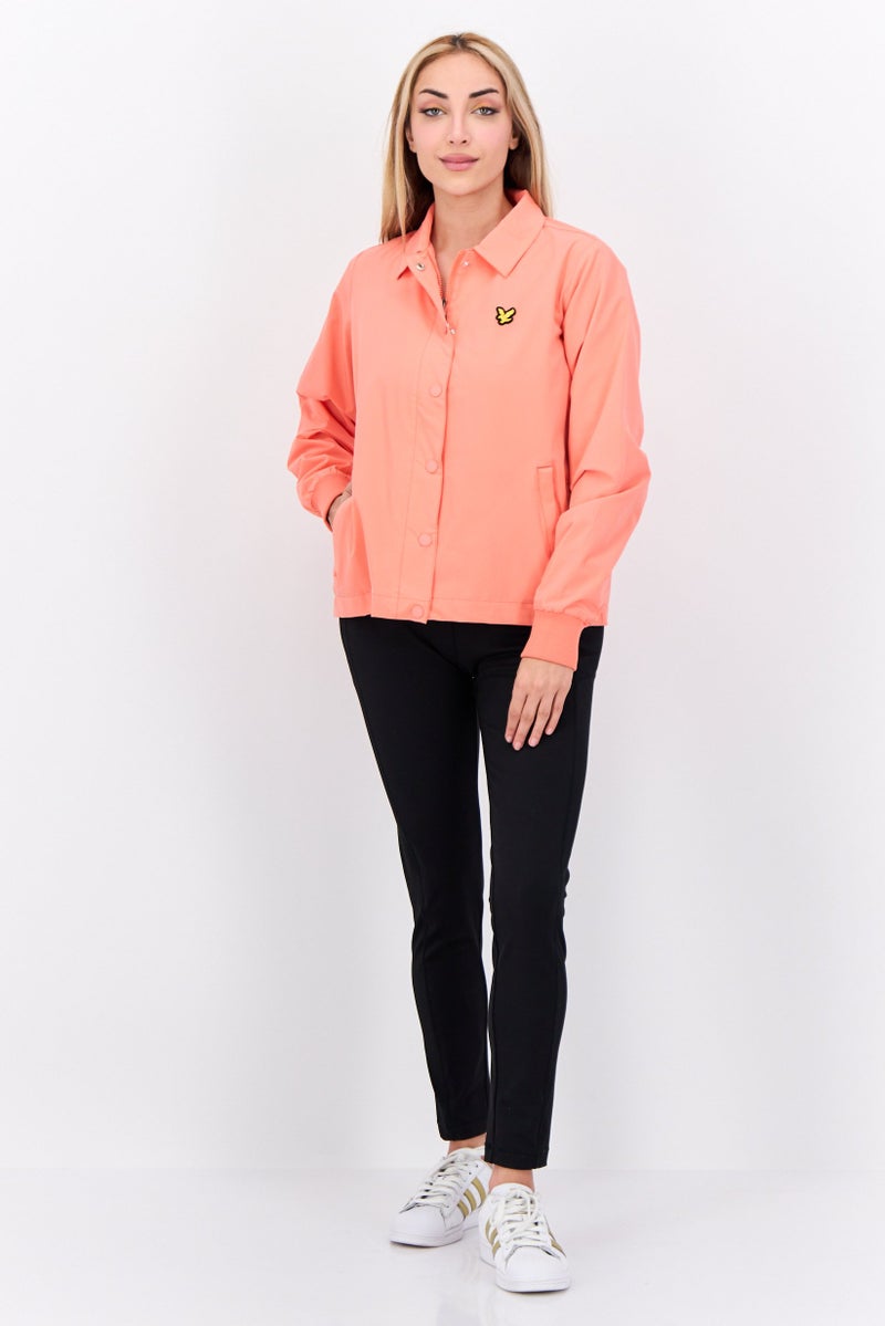 Lyle & Scott Women Embroidered Logo Jacket Shirt, Coral - Image 4
